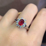 2.3ct Engagement Ring Oval Cut Pink Ruby Sunburst Ballerina 14k White Gold Over