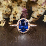 2.3ct Oval Cut Blue Sapphire Diamond Halo Solitaire Ring 14k Rose Gold Finish