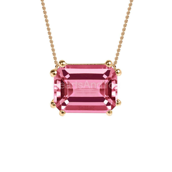 2ct Emerald Simulated Sapphire Solitaire Pendant Chain 14k Yellow Gold Plated