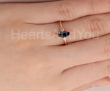 0.5ct Marquise Cut Simulated Black Diamond Three Stone Ring 14k Rose Gold Plated