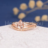 1.2ct Pear Cut Simulated Morganite Curved Band Bridal Set 14k Rose Gold Plated