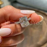 2.1ct Radiant Simulated Diamond Pave Halo Engagement Ring 14k White Gold Plated