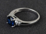 2ct Cushion Cut Blue Sapphire Solitaire Round Accent Ring 14k White Gold Finish