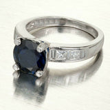 2ct Round Cut Blue Sapphire Engagement Ring Diamond Accents 14k White Gold Over