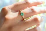 1ct Engagement Ring Round Cut Green Emerald Three Stone 14k Rose Gold Finish