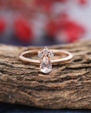 0.6ct Pear Cut Simulated Peach Morganite Minimalist Ring 14k Rose Gold Plated