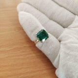 2ct Engagement Ring Cushion Cut Green Emerald Solitaire 14k White Gold Finish