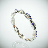 2Ct Round Cut Blue Sapphire Twisted Rope Thin Wedding Band 14k White Gold Finish