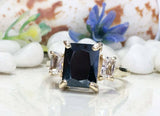 2.5ct Engagement Ring Radiant Cut Black Diamond Trilogy 14k Yellow Gold Finish