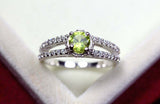 0.55ct Engagement Ring Round Cut Green Peridot Split Shank 14k White Gold Finish