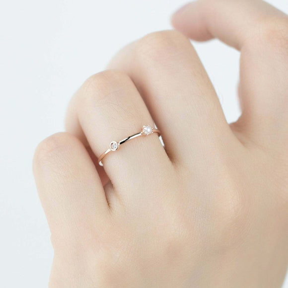 0.04ct Round Cut Diamond Wedding Band Dainty Minimalist 14k Yellow Gold Finish