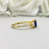 2.4ct Radiant Cut Blue Sapphire Solitaire with Accents Ring 14k Yellow Gold Over