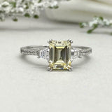 2.2ct Emerald Cut Yellow Sapphire Solitaire with Accent Ring 14k White Gold Over