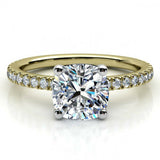 1.3ct Cushion Cut Diamond Accents Solitaire Engagement Ring 14k Gold Finish New