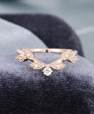 0.5ct Round Cut Moissanite Curved Milgrain Wedding Band 14k Yellow Gold Plated