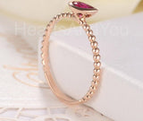 0.5ct Pear Cut Simulated Ruby Beaded Ball Solitaire Ring 14k Rose Gold Plated