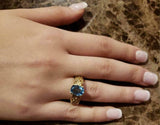 2.3ct Engagement Ring Oval Cut Blue Topaz Filigree 14k Yellow Gold Finish