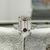 3Ct Emerald Cut Diamond Baguette Accents Engagement Ring 14K White Gold Finish