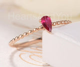 0.4ct Pear Cut Simulated Ruby Beaded Ball Solitaire Ring 14k Rose Gold Plated