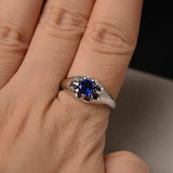 1ct Round Cut Blue Sapphire Floral Solitaire Engagement Ring 14k White Gold Over