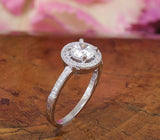 Milgrain Halo Solitaire Engagement Ring 2ct Round Diamond 14k White Gold Finish