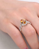 2Ct Pear Cut Yellow Citrine Diamond Halo Engagement Ring 14K White Gold Finish