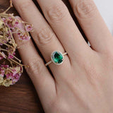 2.3ct Oval Cut Green Emerald Diamond Halo Solitaire Ring 14k Rose Gold Finish