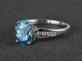 2.3ct Engagement Ring Oval Cut Blue Topaz Diamond Accent 14k White Gold Finish