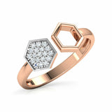 1Ct Round Cut Diamond Hexagon Shape Open Engagement Ring 14K Rose Gold Finish