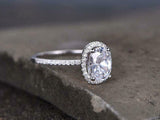 2.35ct Engagement Ring Oval Cut Diamond Round Accent Halo 14k White Gold Finish