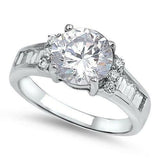 2Ct Round Cut Diamond Baguette Accent Trend Solitaire Ring 14K White Gold Finish