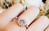 1.5ct Round Cut Peach Morganite Engagement Ring 14k White Gold Over Halo Floral