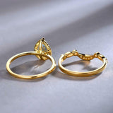 2.2ct Engagement Ring Pear Cut Blue Aquamarine Bridal Set 14k Yellow Gold Finish
