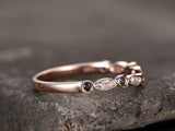 0.5ct Round Cut Blue Sapphire Wedding Band Curved Stackable 14k Rose Gold Finish
