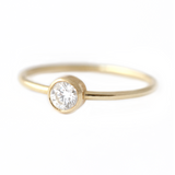 0.2ct Round Cut Diamond Engagement Ring 14k YellowGold Over Bezel Set Minimalist