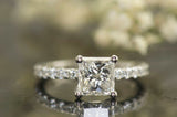 3.5Ct Princess Cut Diamond Engagement Ring 14K White Gold Finish Round Accents