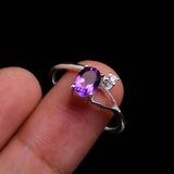 0.4ct Oval Cut Purple Amethyst Stylish Split Shank Ring 14k White Gold Finish