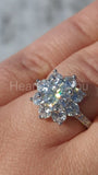 2.2ct Round Cut Moissanite Floral Halo Engagement Ring 14k White Gold Plated