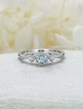 1ct Round Cut Aquamarine Engagement Ring 5 Stone Minimalist 14k WhiteGold Finish