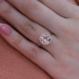 1.2ct Cushion Cut Peach Morganite Halo Engagement Ring 14k Rose Gold Finish