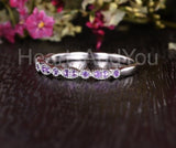0.3ct Round Cut Simulated Amethyst Minimalist Wedding Band 14k White Gold Plated