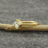 0.5ct Engagement Ring Princess Cut Blue Aquamarine Solitaire 14k YellowGold Over