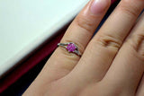 0.3ct Engagement Ring Round Cut Pink Ruby Floral Split Shank 14k White Gold Over