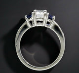 2ct Emerald Cut Diamond Sapphire Accent Engagement Ring 14k White Gold Finish