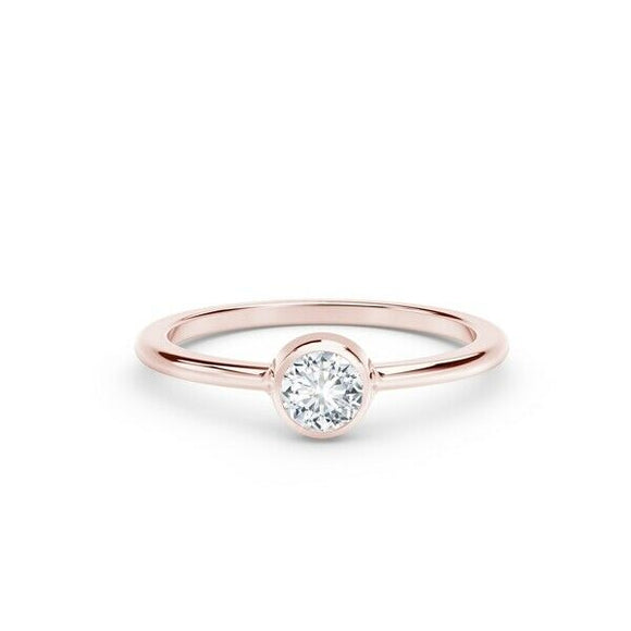 0.4ct Round Cut Diamond Engagement Ring Minimalist Solitaire 14k RoseGold Finish