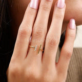 0.1ct Round Cut Moissanite Vertical Bar Engagement Ring 14k Yellow Gold Plated
