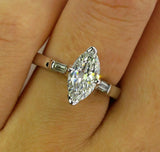 4ct Marquise Baguette Accent Diamond Trilogy Engagement Ring 14K White Gold Over