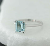 1.3ct Emerald Cut Blue Aquamarine Solitaire Engagement Ring 14k WhiteGold Finish