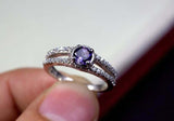 0.55ct Engagement Ring Round Cut Purple Amethyst Split Shank 14k White Gold Over