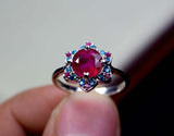 2.25ct Engagement Ring Round Cut Pink Ruby Flower 14k White Gold Finish